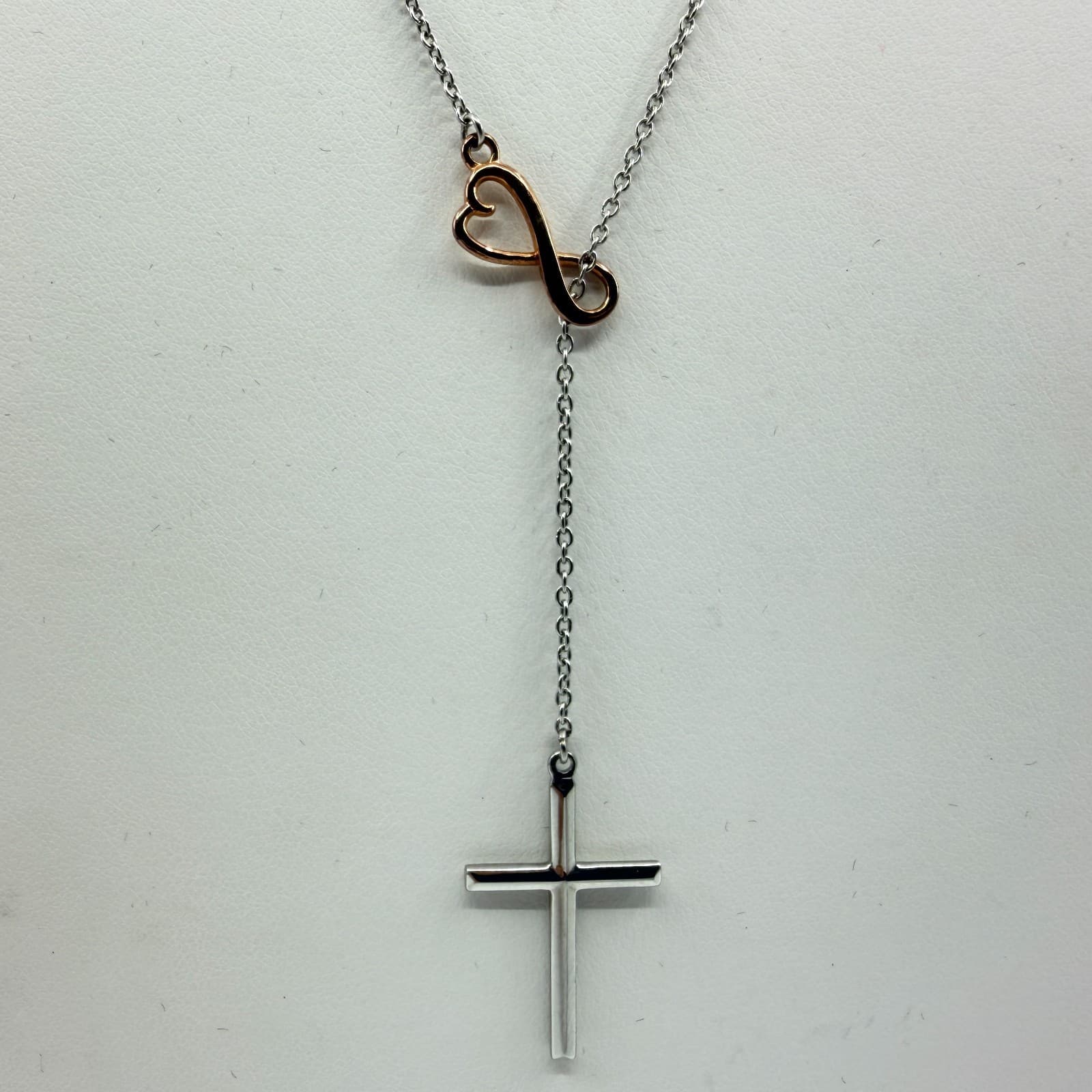 Vintage Silver Tone Cross Necklace Infinity Heart Two Tone Y Lariat Dainty Y2K - Thumbnail 3