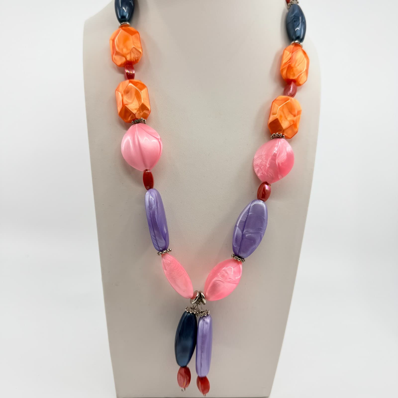 Vintage Chunky Beaded Necklace Pink Orange Purple Multicolor Statement Y2K 90s - Thumbnail 9