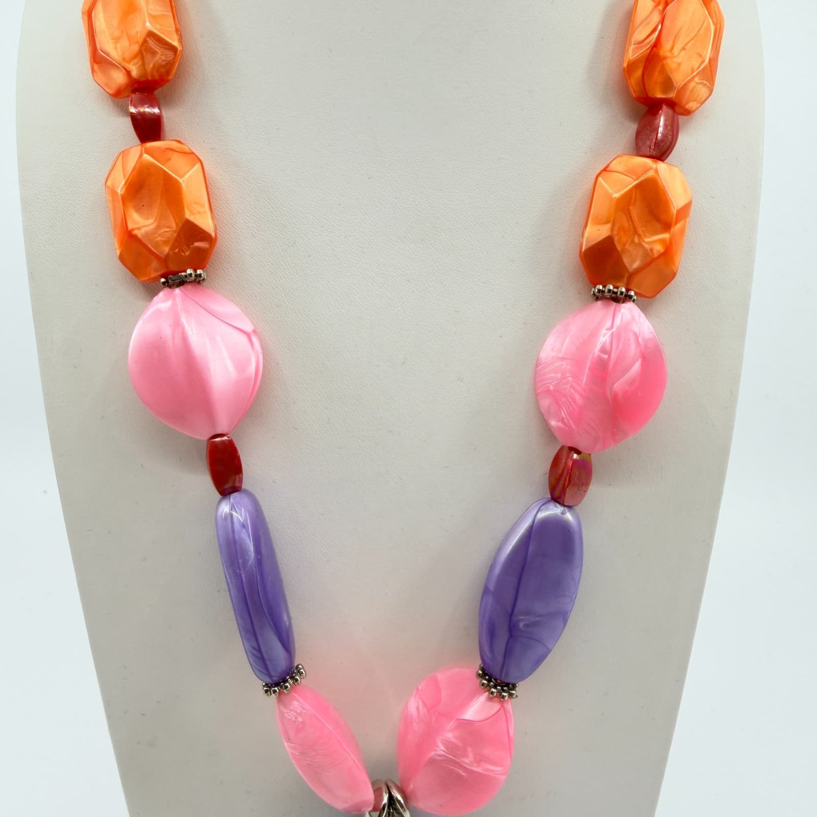 Vintage Chunky Beaded Necklace Pink Orange Purple Multicolor Statement Y2K 90s - Thumbnail 2