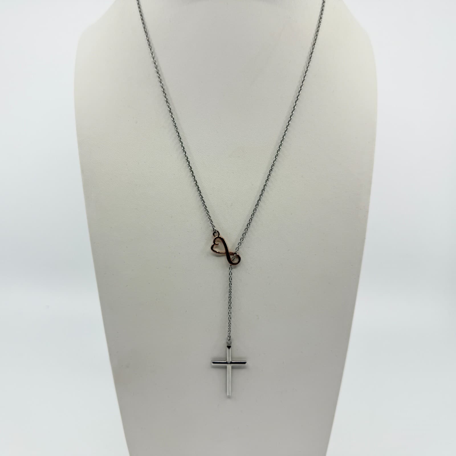 Vintage Silver Tone Cross Necklace Infinity Heart Two Tone Y Lariat Dainty Y2K - Thumbnail 5