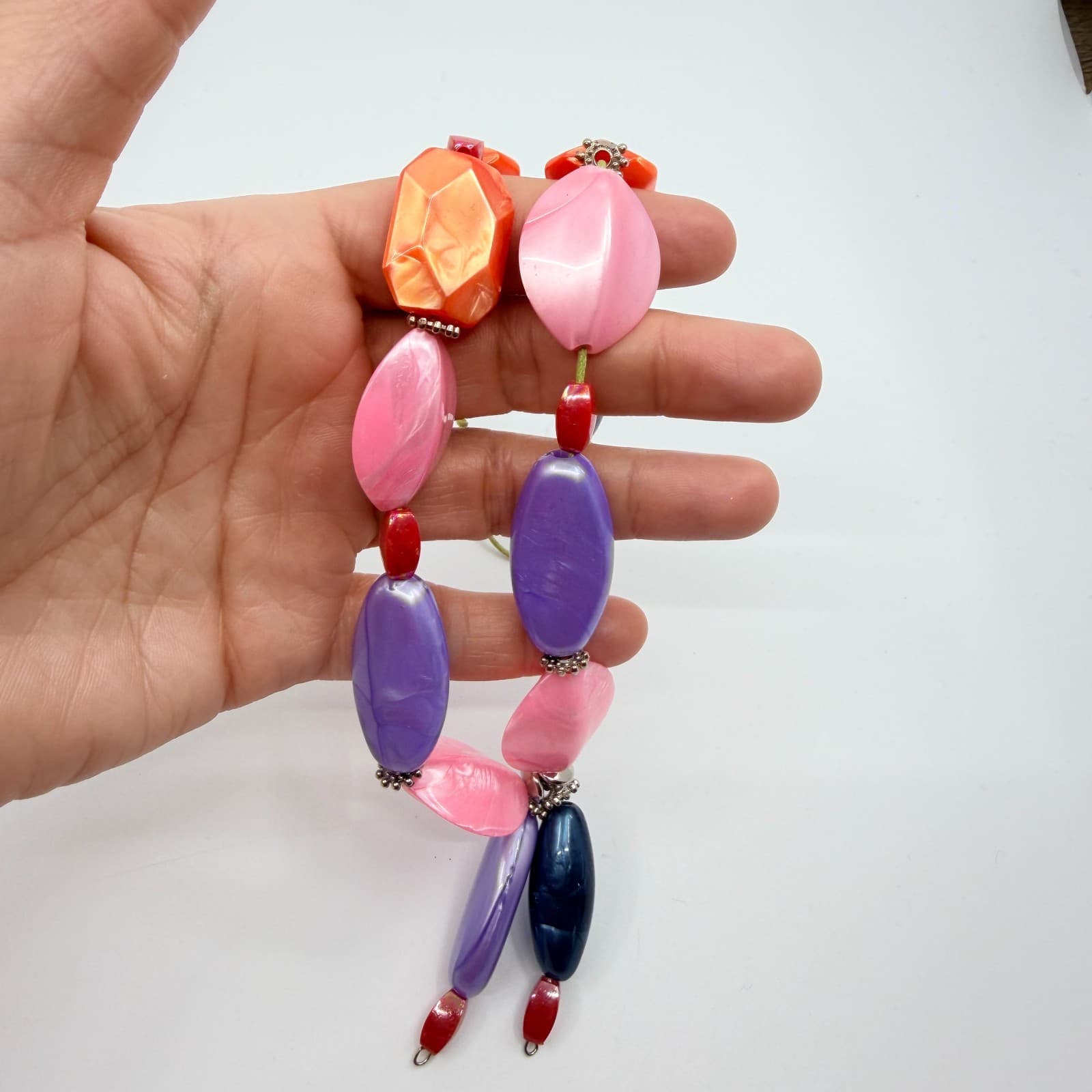 Vintage Chunky Beaded Necklace Pink Orange Purple Multicolor Statement Y2K 90s - Thumbnail 10