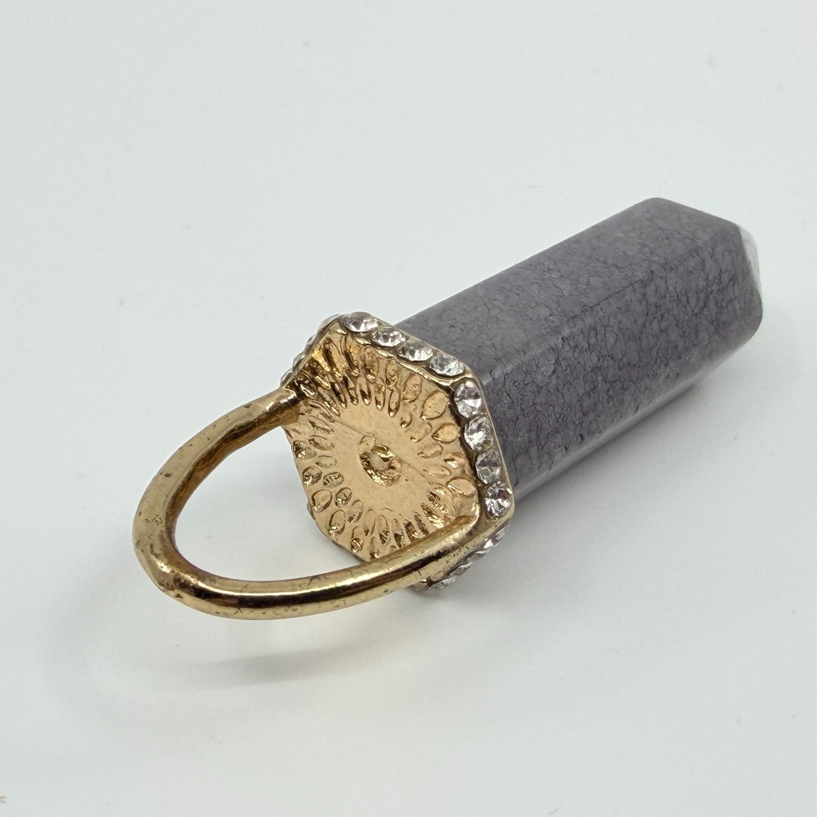 Vintage Gold Tone Purple Stone Point Pendant Rhinestone Boho Statement Retro Y2K - Thumbnail 2