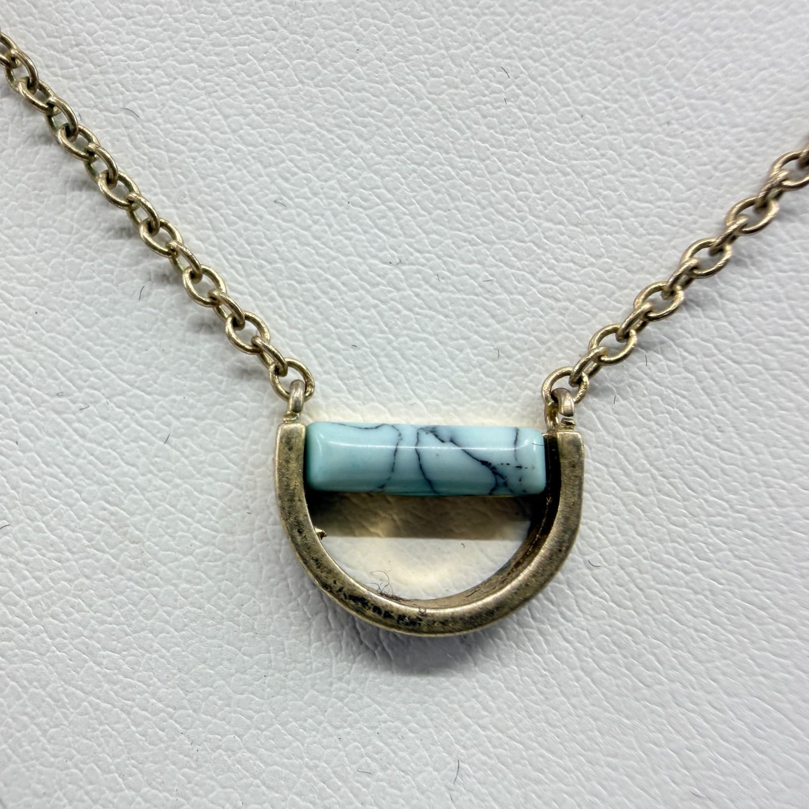 Vintage Gold Tone Blue Stone Necklace Dainty Minimalist Boho Y2K 90s Simple Bold - Thumbnail 4