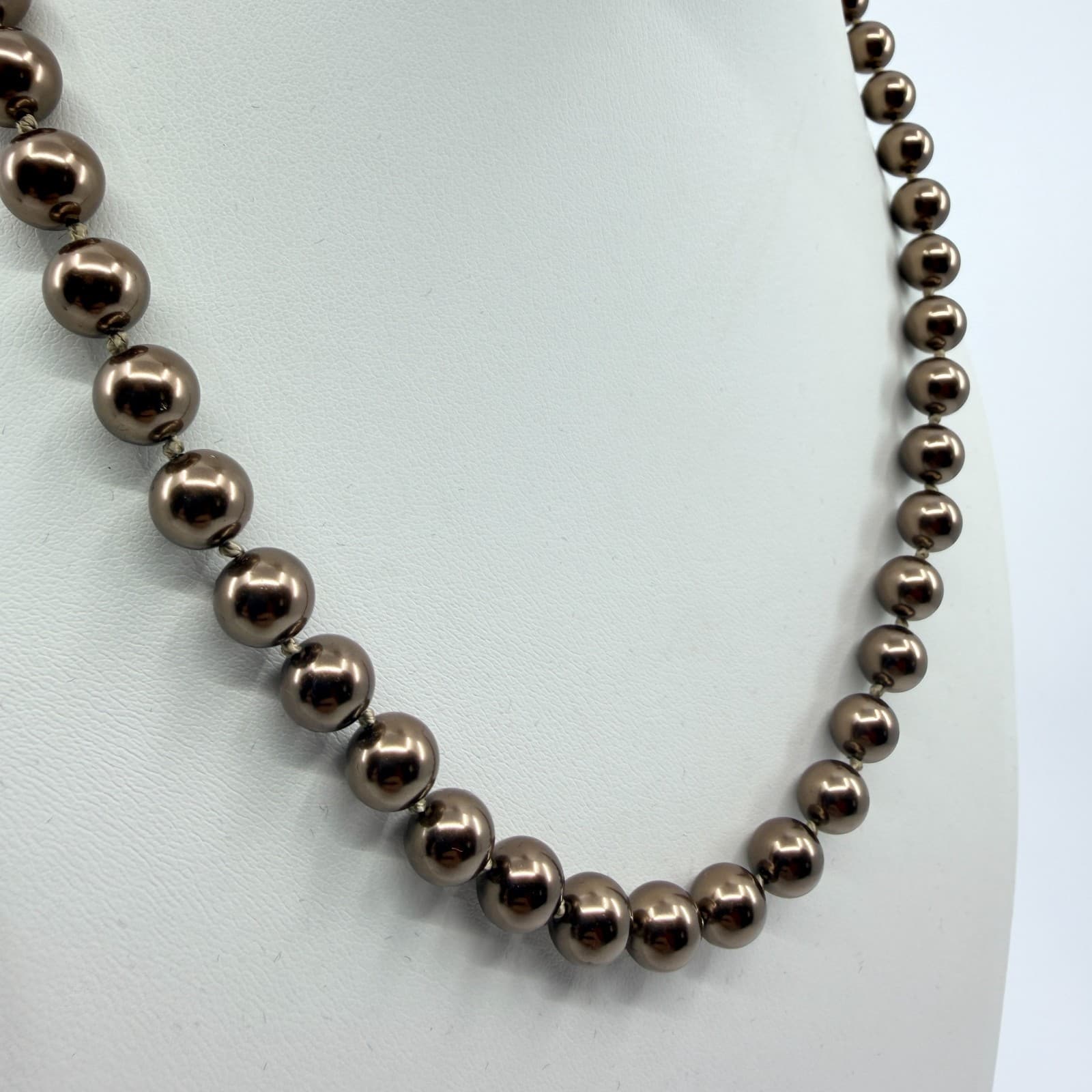Vintage Brown Faux Pearl Necklace Bronze Metallic Bead Choker Statement Y2K 90s - Thumbnail 3