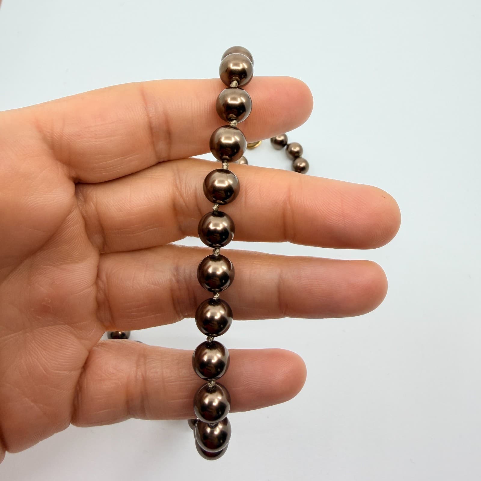 Vintage Brown Faux Pearl Necklace Bronze Metallic Bead Choker Statement Y2K 90s - Thumbnail 8