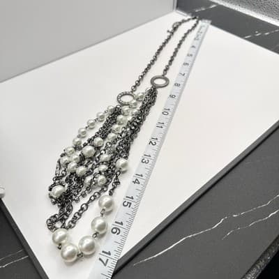 Vintage 90s NY Multi-Strand Faux Pearl Glass Layered Necklace Women's Jewelry - Thumbnail 13