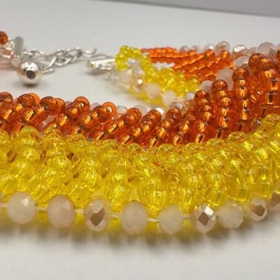 Vintage 90s Multicolor Seed Beaded Choker Necklace Silver Tone Women's Jewelry - Thumbnail 4