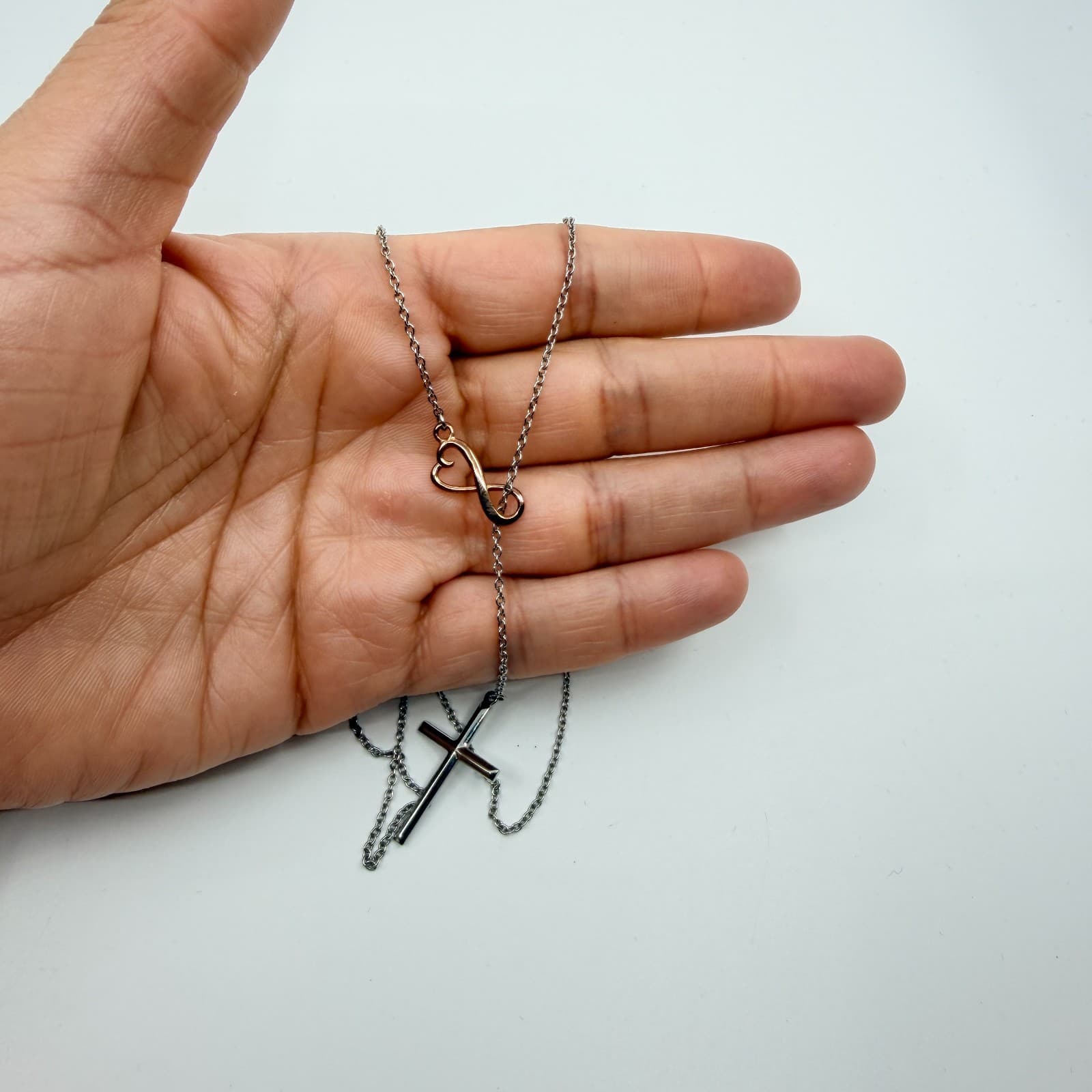 Vintage Silver Tone Cross Necklace Infinity Heart Two Tone Y Lariat Dainty Y2K - Thumbnail 7
