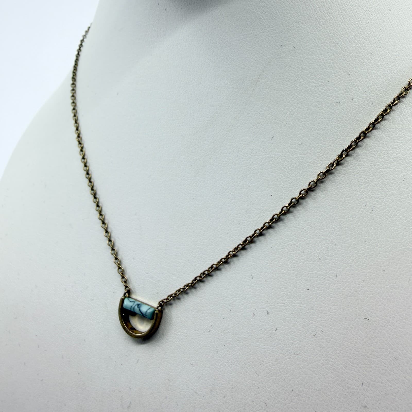 Vintage Gold Tone Blue Stone Necklace Dainty Minimalist Boho Y2K 90s Simple Bold - Thumbnail 6