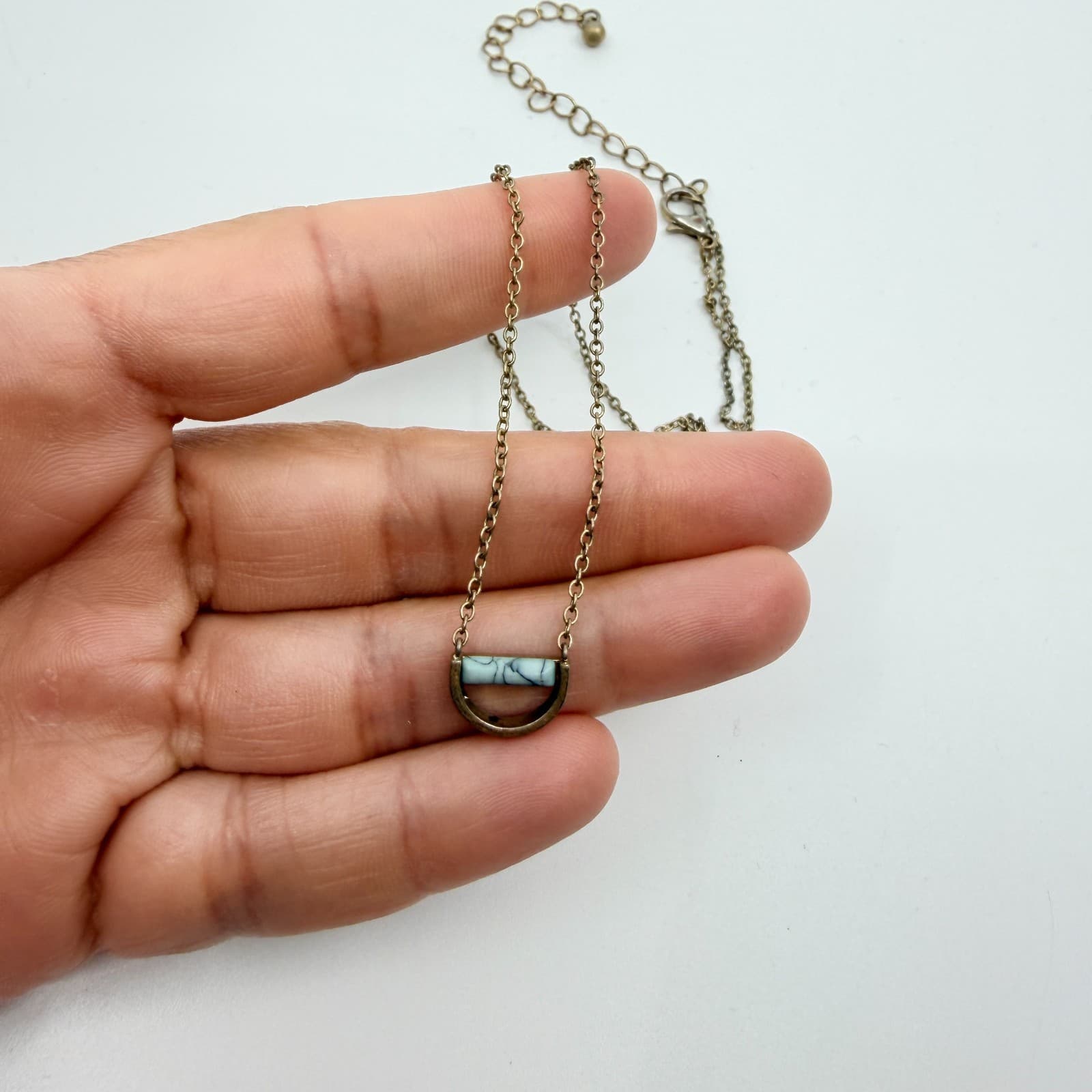 Vintage Gold Tone Blue Stone Necklace Dainty Minimalist Boho Y2K 90s Simple Bold - Thumbnail 8