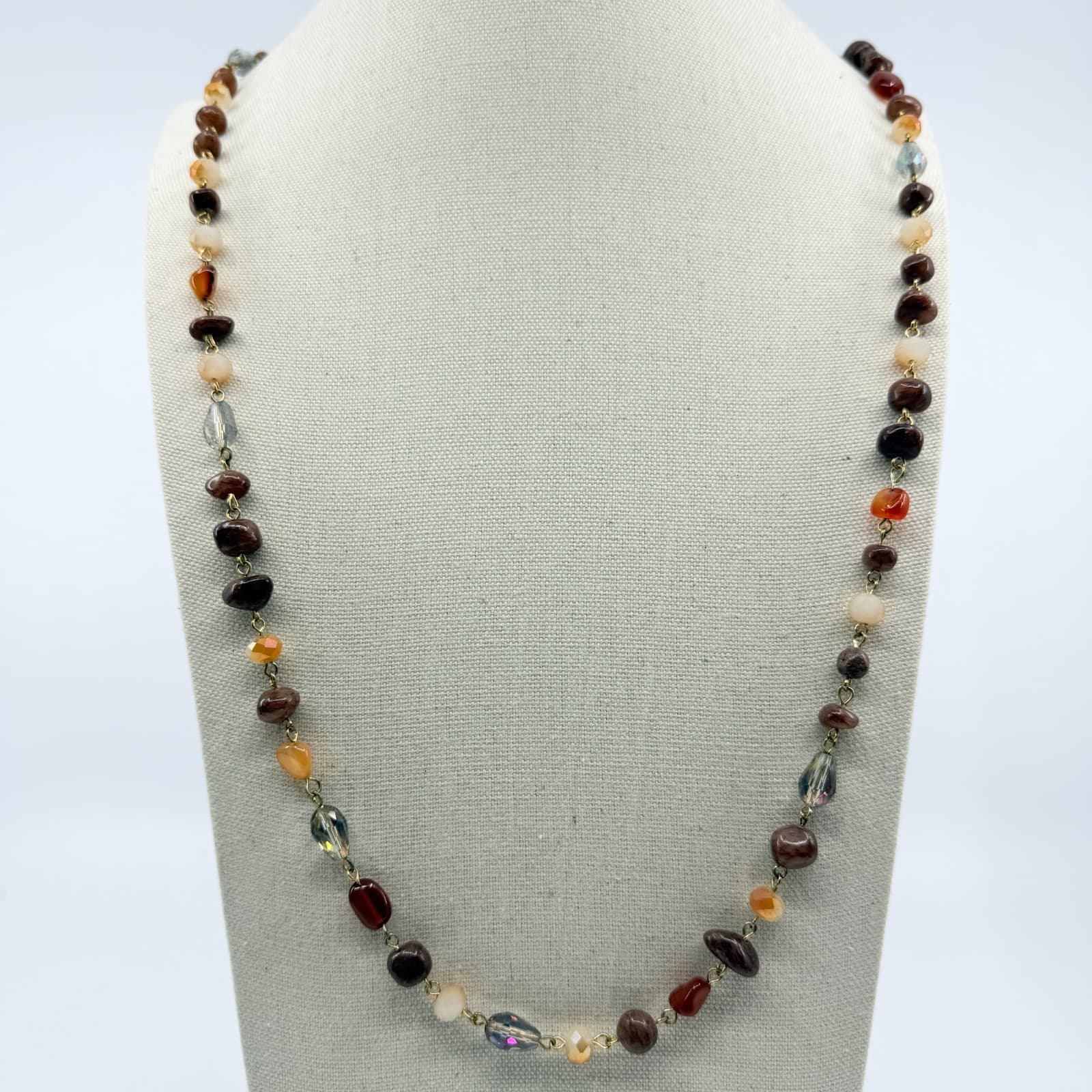 Vintage Gold Tone Brown Beaded Necklace Earth Tone Boho Statement Y2K Retro 90s - Thumbnail 7