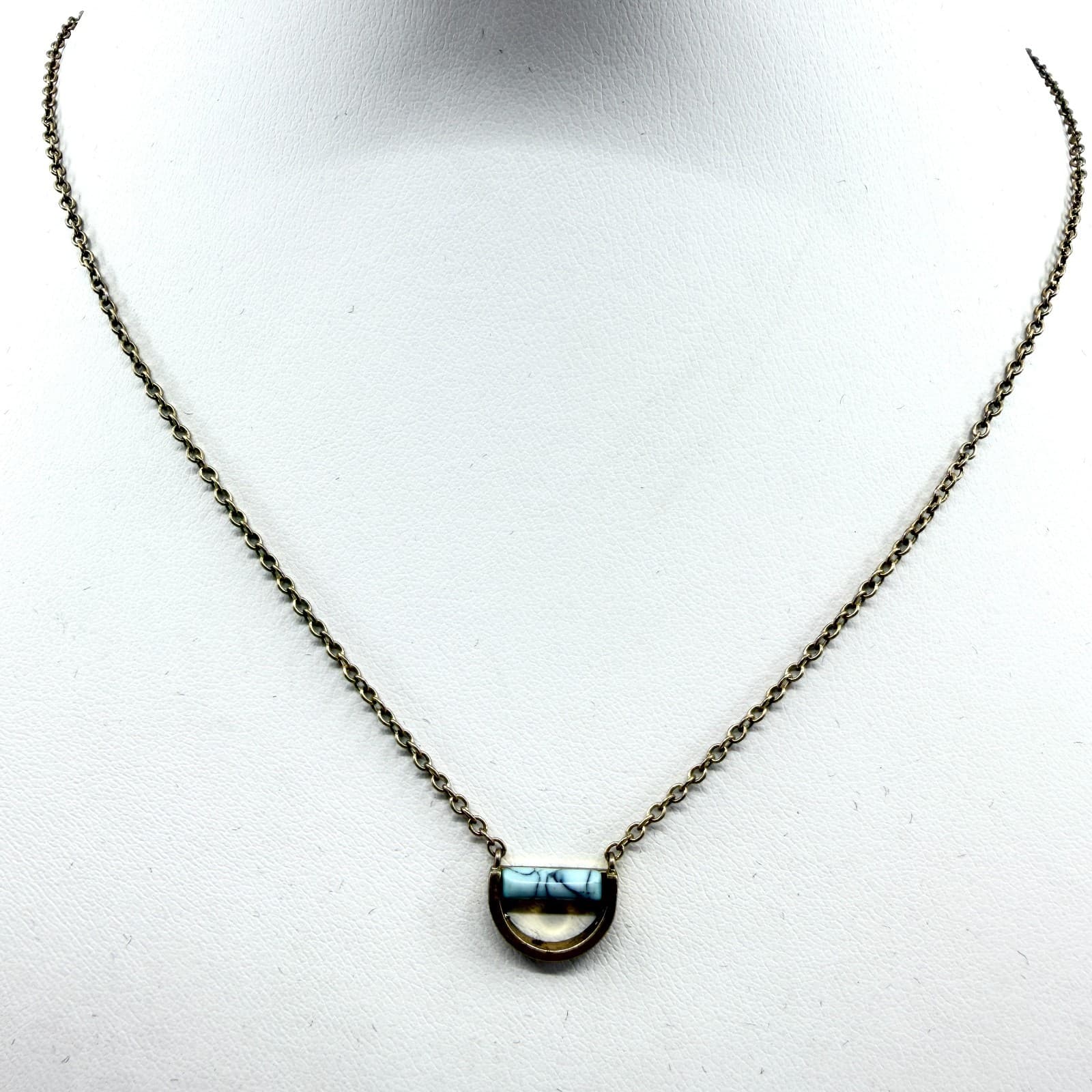 Vintage Gold Tone Blue Stone Necklace Dainty Minimalist Boho Y2K 90s Simple Bold - Thumbnail 2