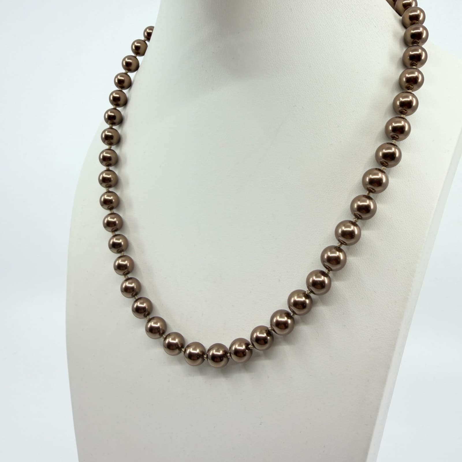Vintage Brown Faux Pearl Necklace Bronze Metallic Bead Choker Statement Y2K 90s - Thumbnail 6