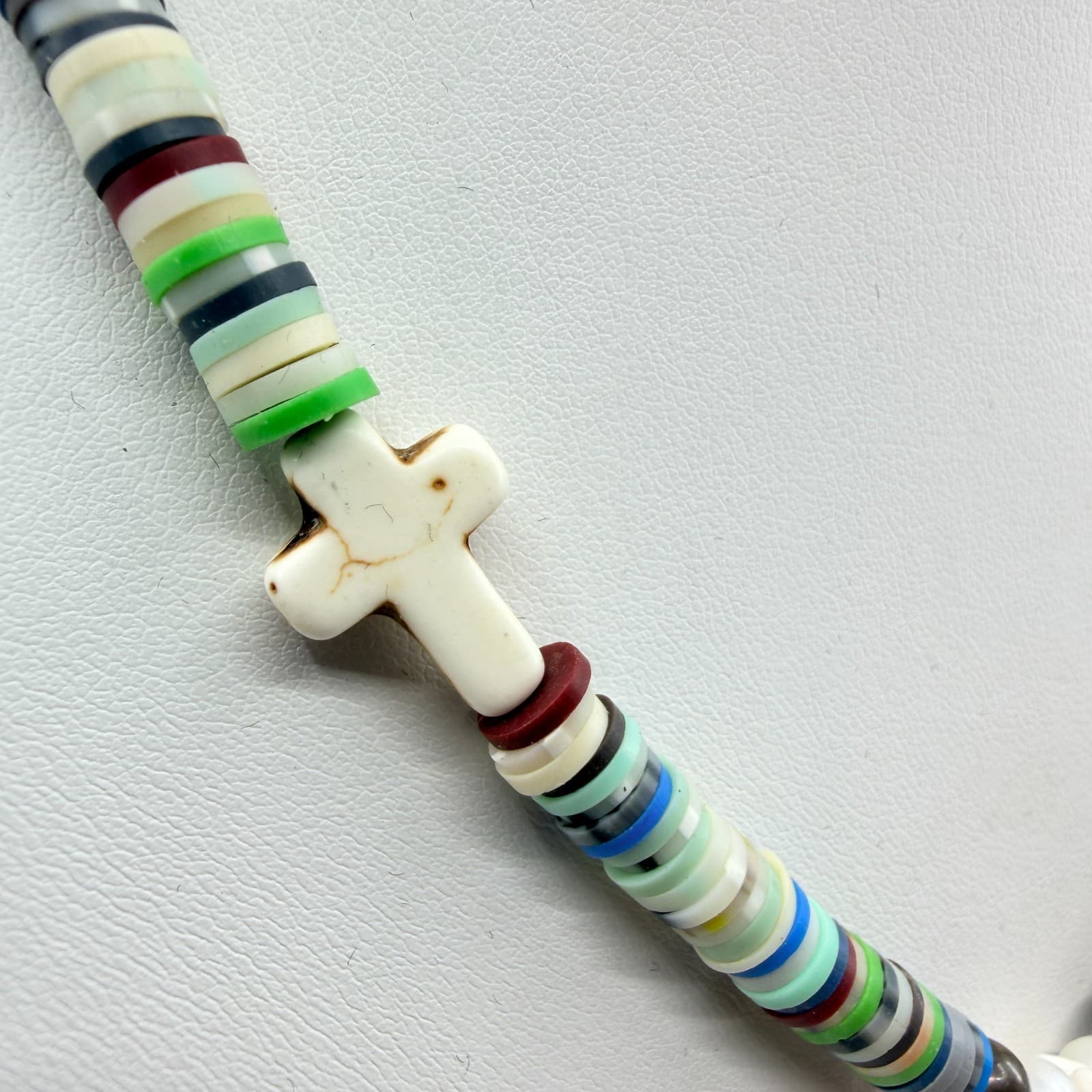 Vintage Boho Beaded Necklace Cowrie Shell Cross Pendant Multicolor Retro Y2K 90s - Thumbnail 3