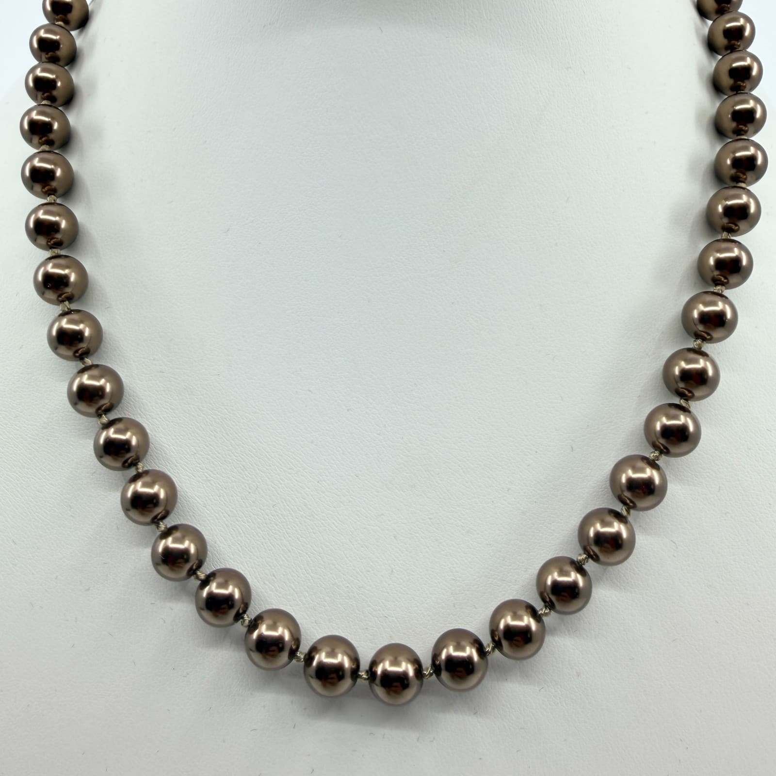 Vintage Brown Faux Pearl Necklace Bronze Metallic Bead Choker Statement Y2K 90s - Thumbnail 2