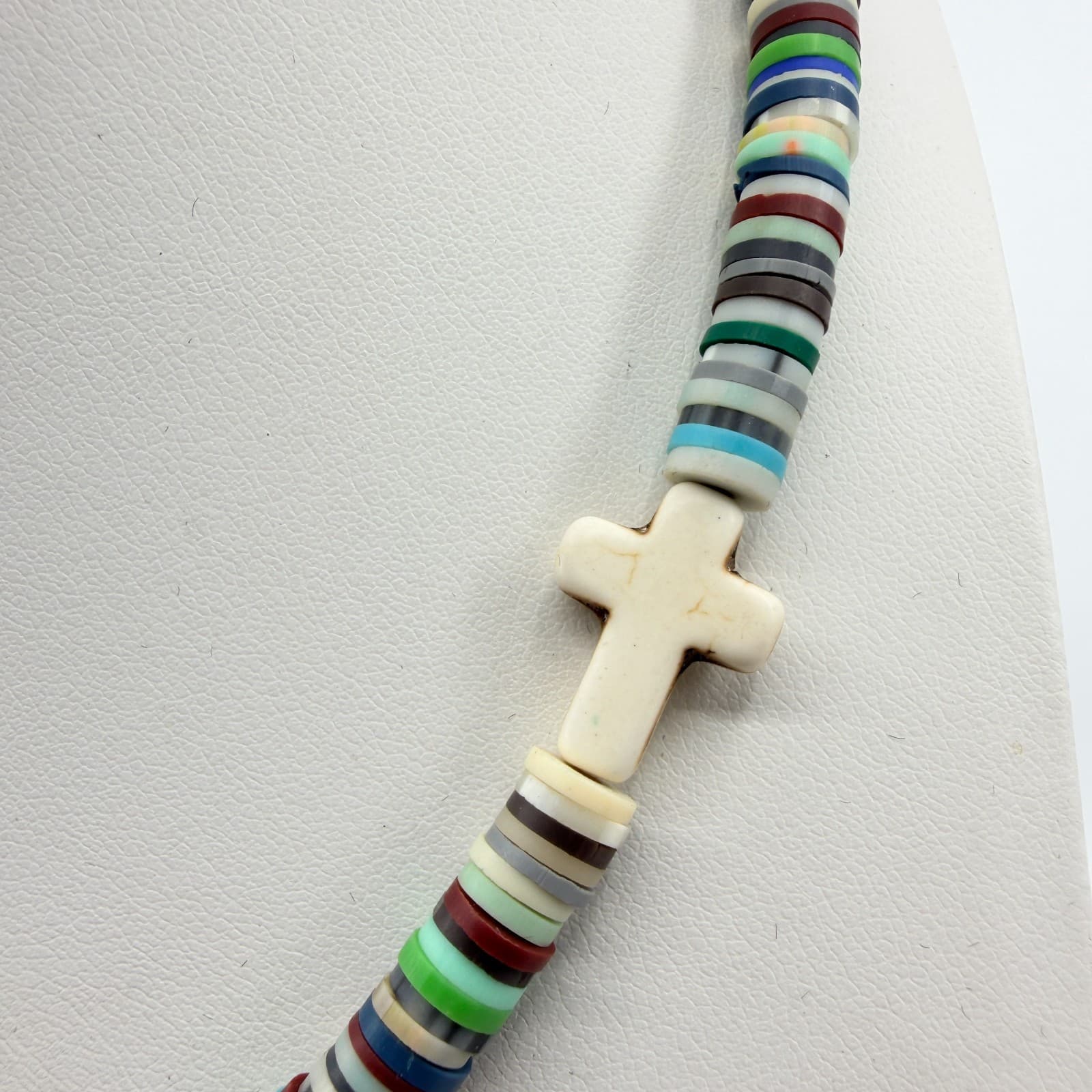 Vintage Boho Beaded Necklace Cowrie Shell Cross Pendant Multicolor Retro Y2K 90s - Thumbnail 5