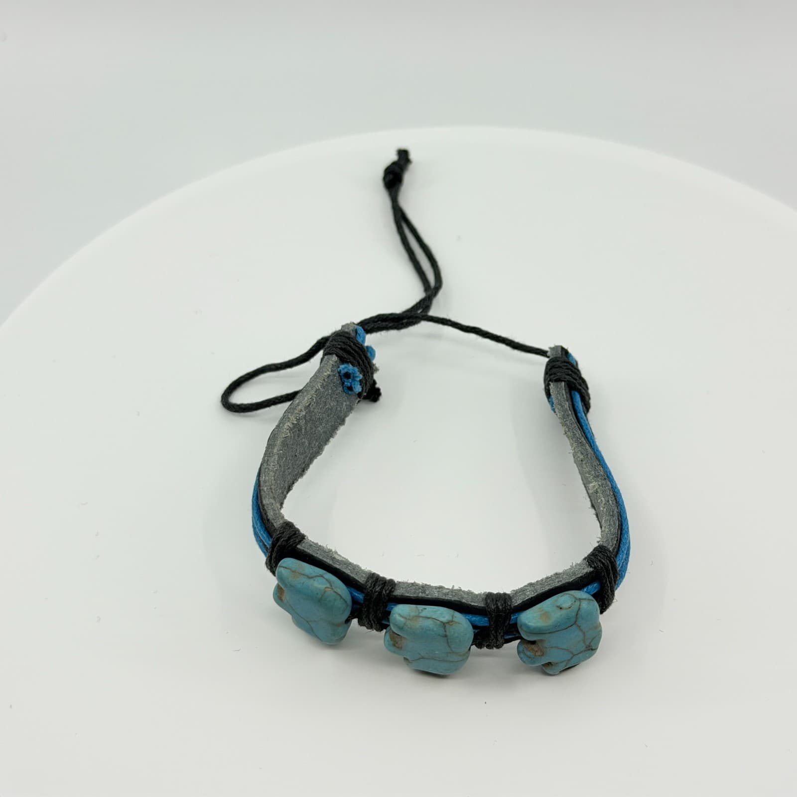 Vintage Boho Blue Elephant Bracelet Faux Leather Wrap Beaded Surfer Statement - Thumbnail 7
