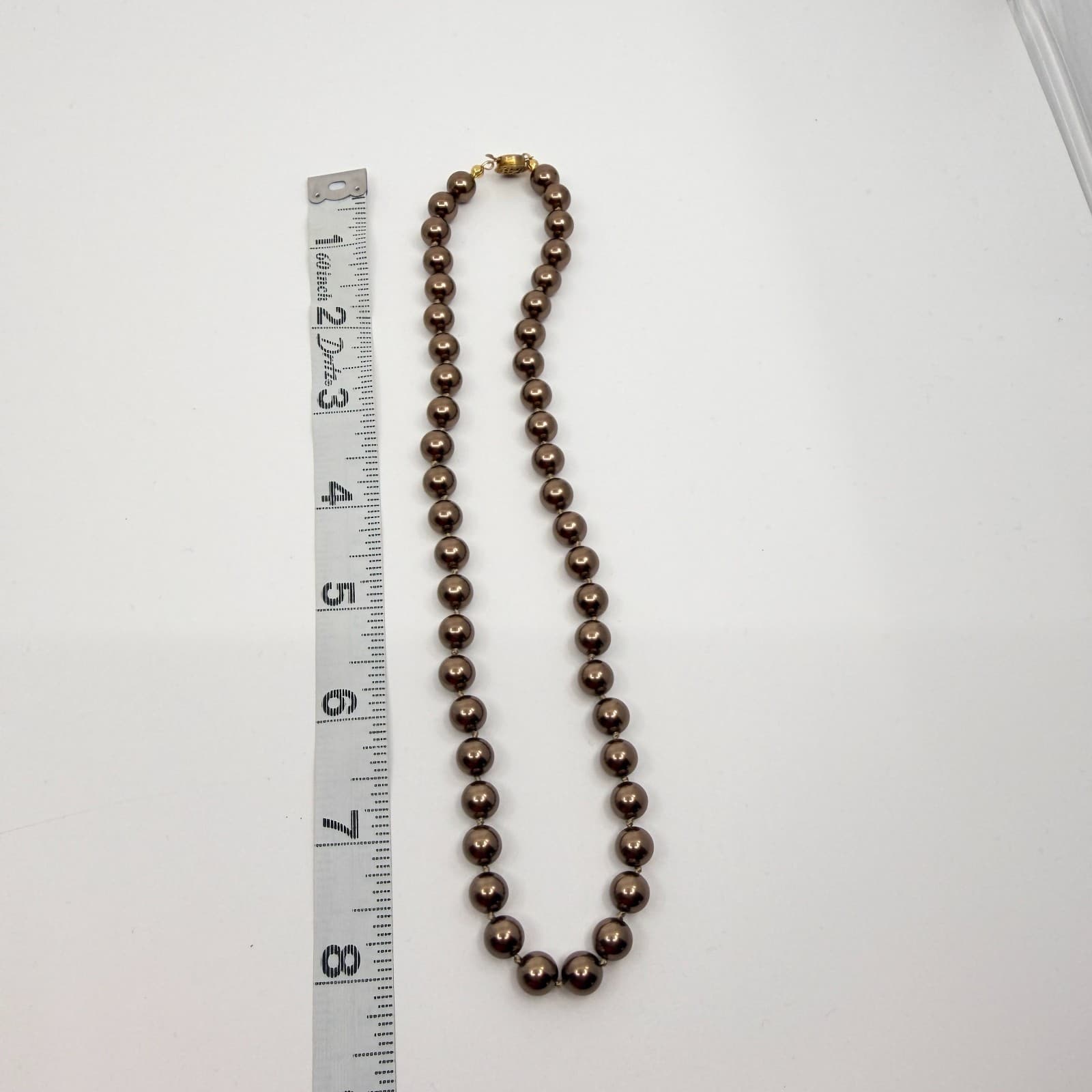 Vintage Brown Faux Pearl Necklace Bronze Metallic Bead Choker Statement Y2K 90s - Thumbnail 9