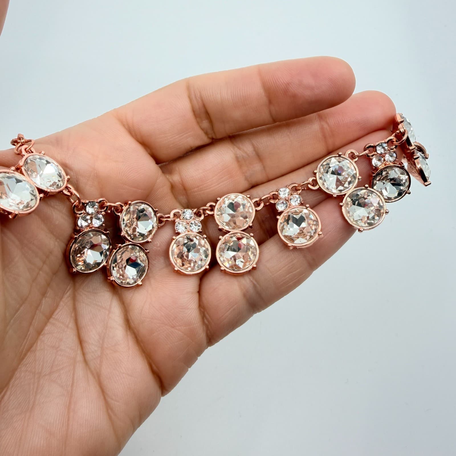 Vintage Rose Gold Tone Rhinestone Necklace Crystal Style Statement Y2K Glam 90s - Thumbnail 8