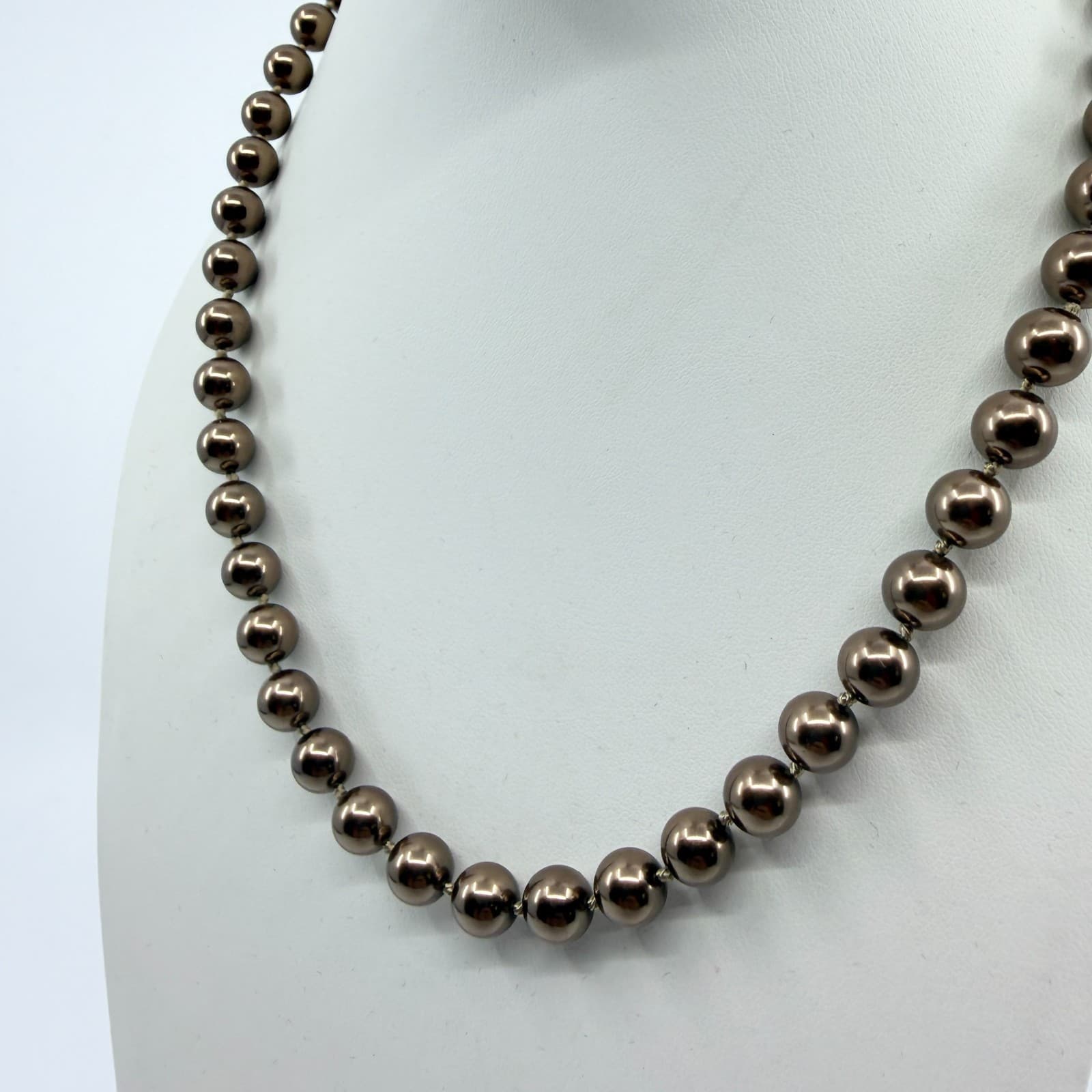 Vintage Brown Faux Pearl Necklace Bronze Metallic Bead Choker Statement Y2K 90s - Thumbnail 5