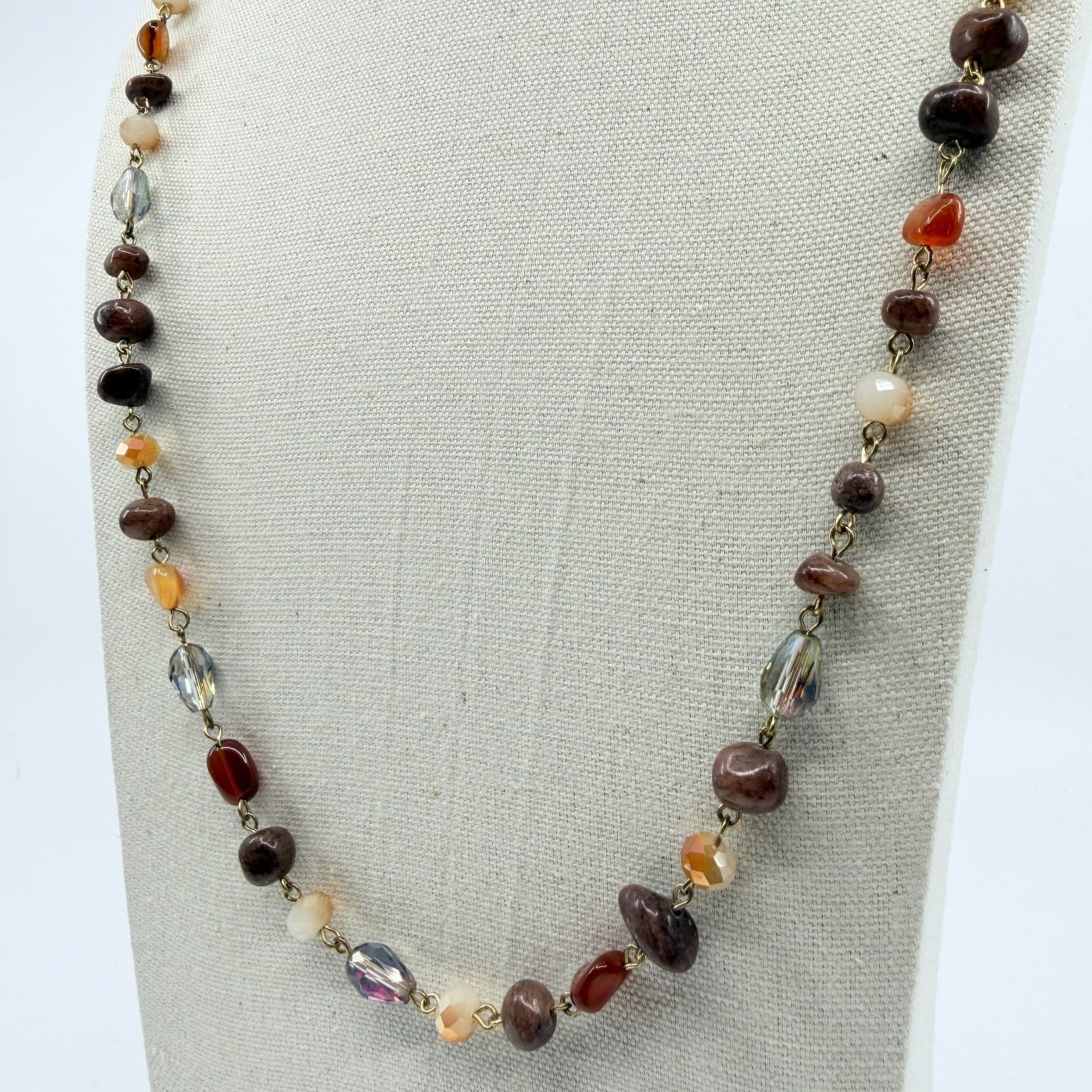 Vintage Gold Tone Brown Beaded Necklace Earth Tone Boho Statement Y2K Retro 90s - Thumbnail 6