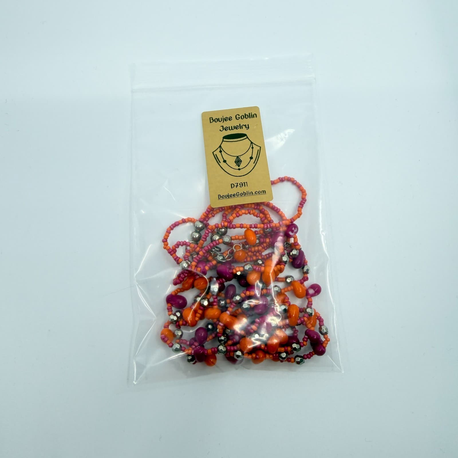 Vintage Pink Orange Beaded Necklace Multi Strand Silver Tone Boho Statement Y2K - Thumbnail 11