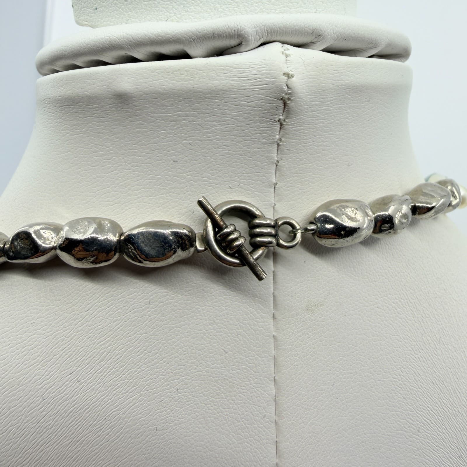 Vintage Boho Beaded Necklace Light Green Stone Faux Pearl Statement Y2K Retro - Thumbnail 8