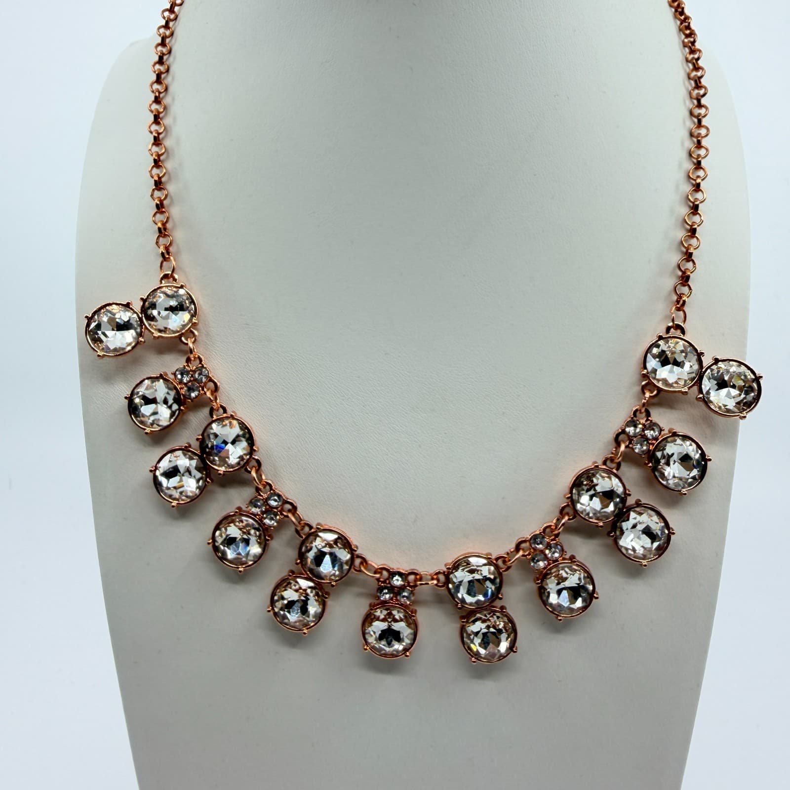 Vintage Rose Gold Tone Rhinestone Necklace Crystal Style Statement Y2K Glam 90s - Thumbnail 6