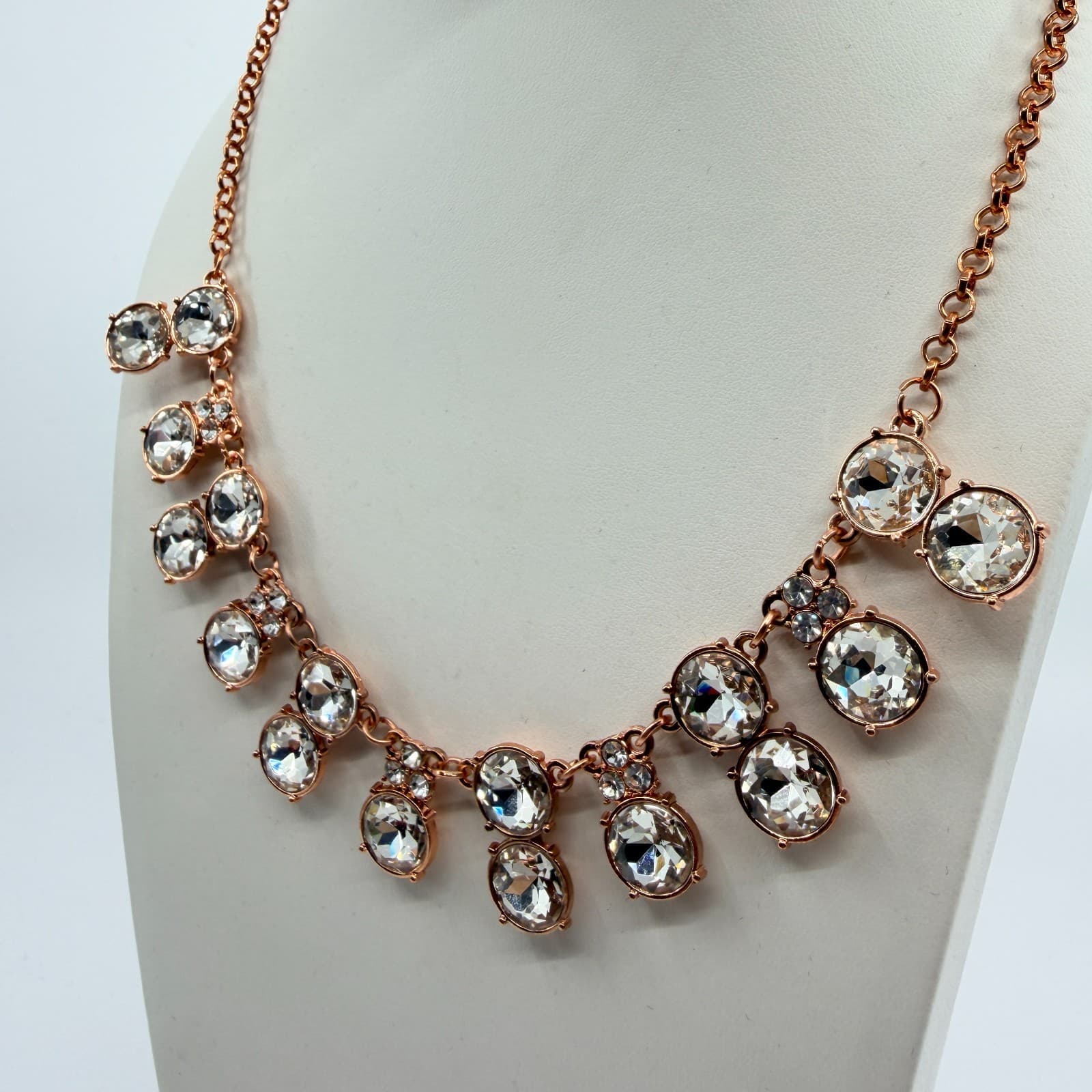 Vintage Rose Gold Tone Rhinestone Necklace Crystal Style Statement Y2K Glam 90s - Thumbnail 4