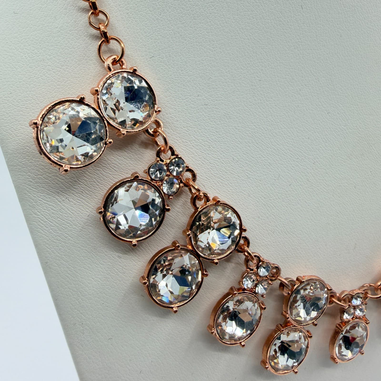 Vintage Rose Gold Tone Rhinestone Necklace Crystal Style Statement Y2K Glam 90s - Thumbnail 2