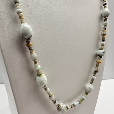 Vintage 90s Earth Tone Beaded Necklace Mixed Stone Boho Fashion Women's Jewelry - Thumbnail 4
