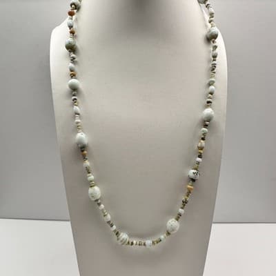 Vintage 90s Earth Tone Beaded Necklace Mixed Stone Boho Fashion Women's Jewelry - Thumbnail 2