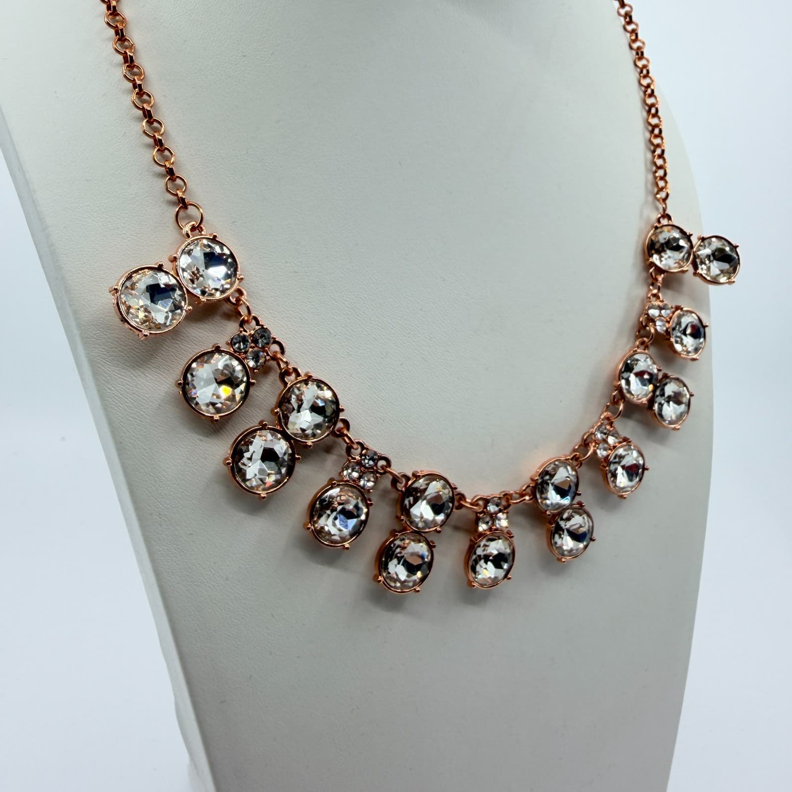 Vintage Rose Gold Tone Rhinestone Necklace Crystal Style Statement Y2K Glam 90s - Thumbnail 3