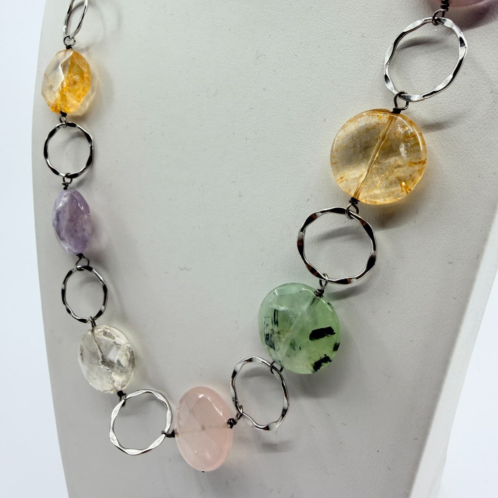 Vintage Silver Tone Beaded Necklace Multicolor Pastel Stone Statement Y2K 90s - Thumbnail 5