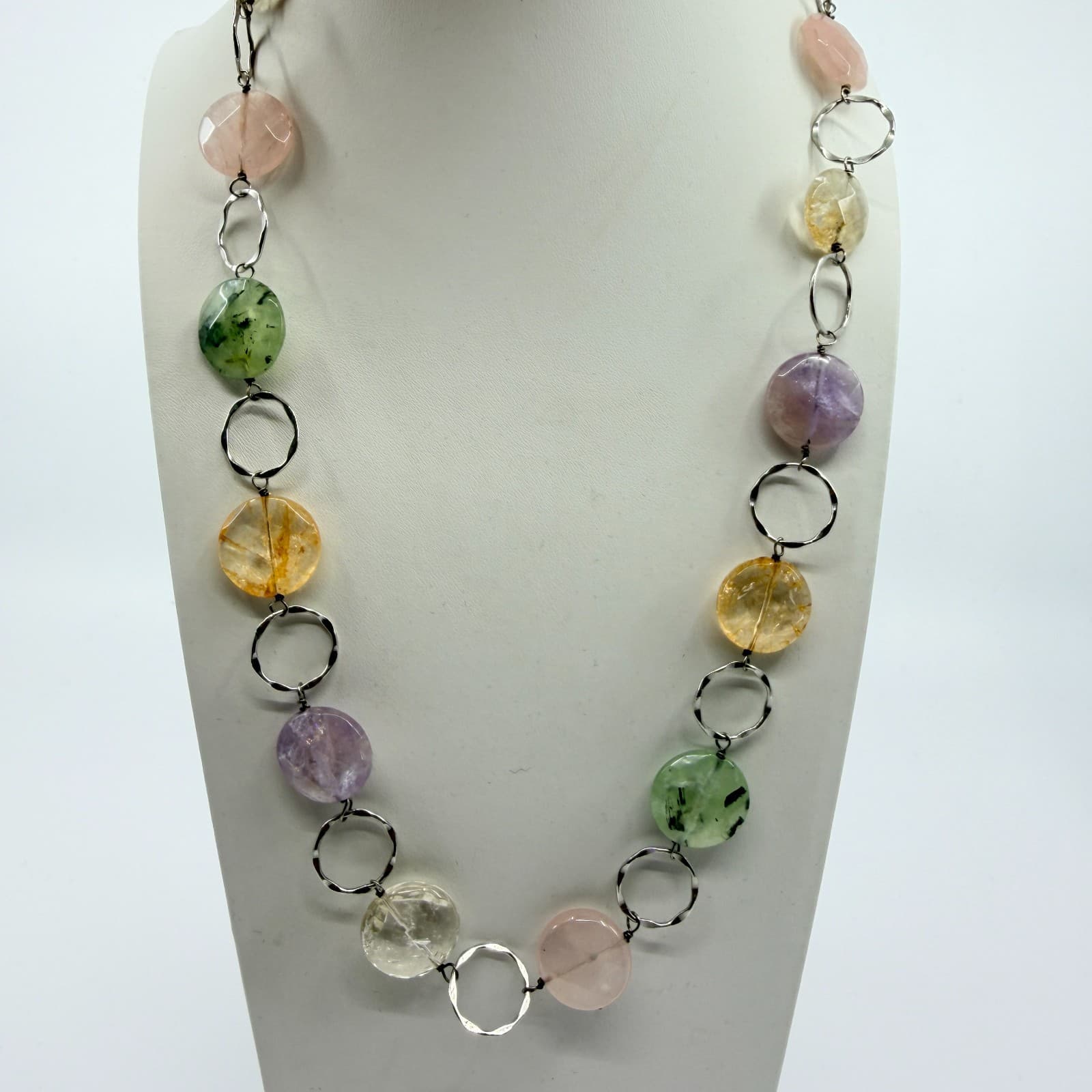 Vintage Silver Tone Beaded Necklace Multicolor Pastel Stone Statement Y2K 90s - Thumbnail 7