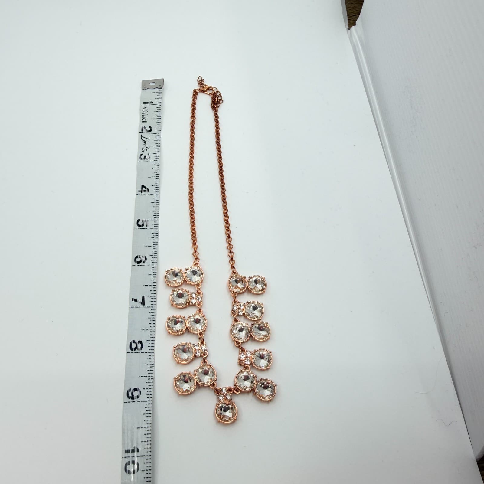 Vintage Rose Gold Tone Rhinestone Necklace Crystal Style Statement Y2K Glam 90s - Thumbnail 9