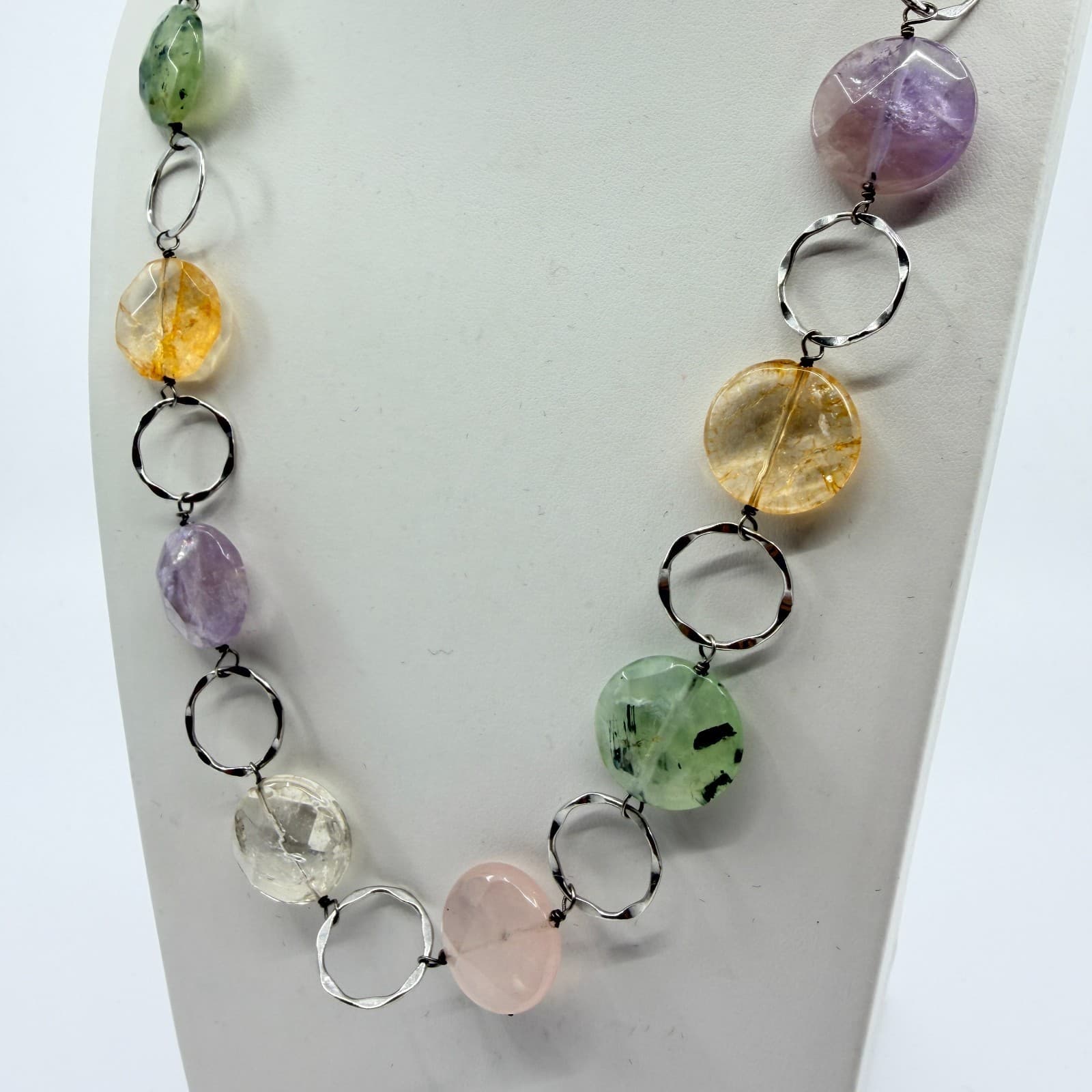 Vintage Silver Tone Beaded Necklace Multicolor Pastel Stone Statement Y2K 90s - Thumbnail 4