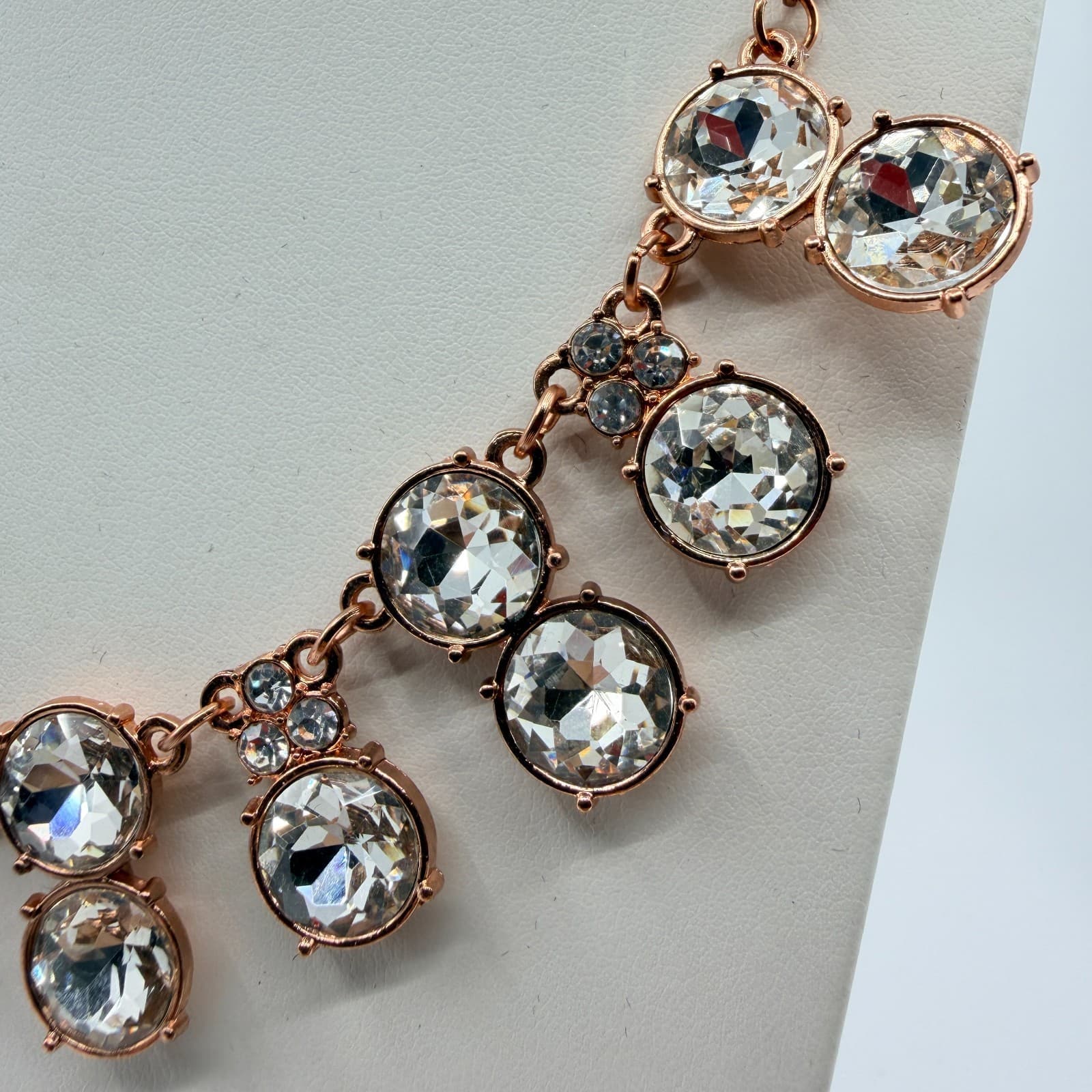 Vintage Rose Gold Tone Rhinestone Necklace Crystal Style Statement Y2K Glam 90s - Thumbnail 5