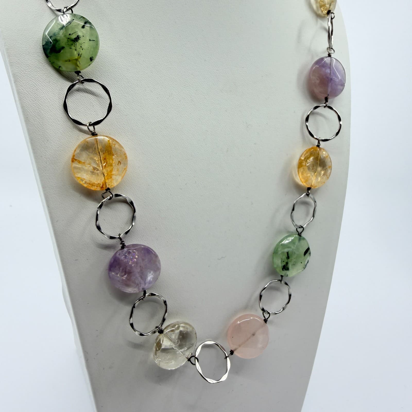 Vintage Silver Tone Beaded Necklace Multicolor Pastel Stone Statement Y2K 90s - Thumbnail 3