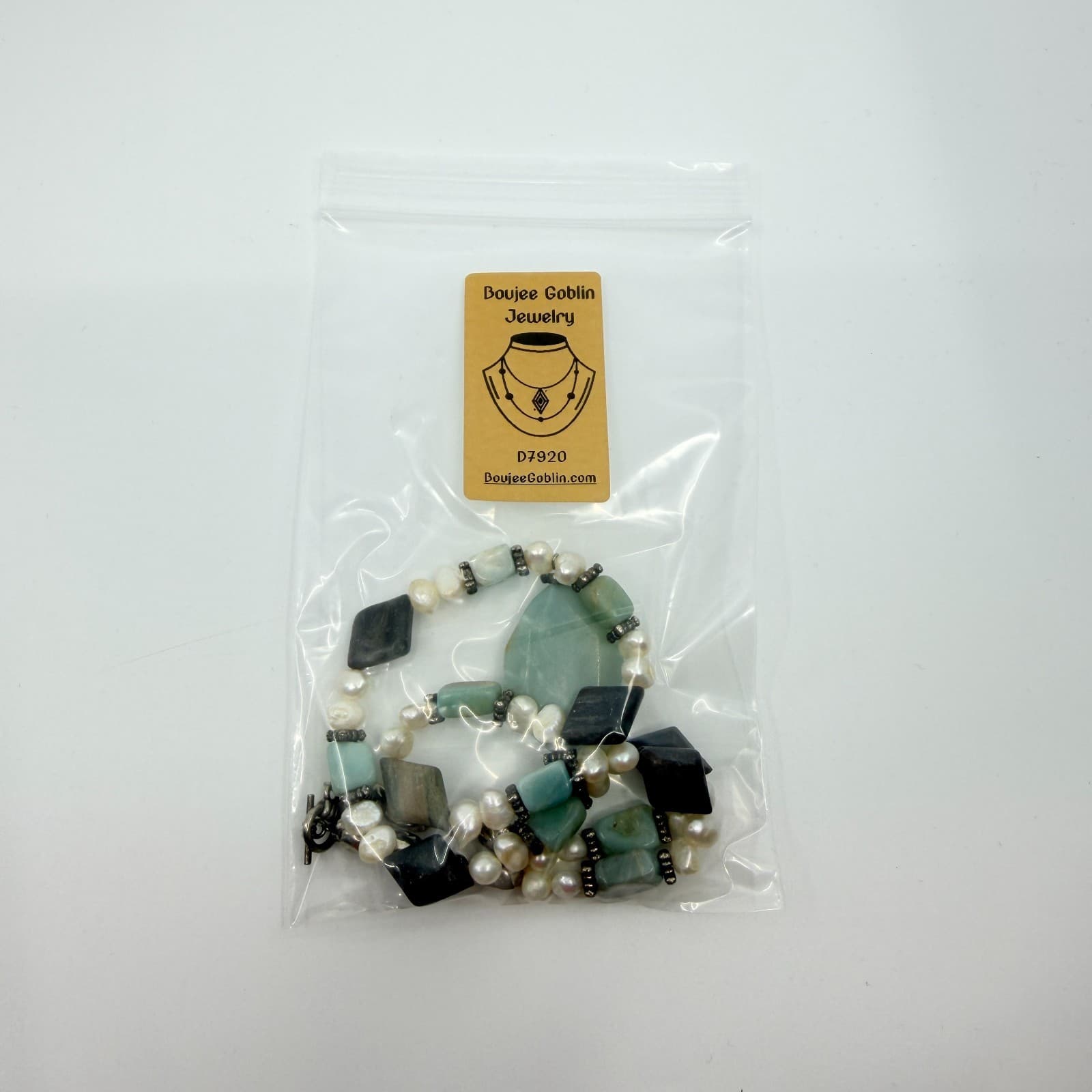 Vintage Boho Beaded Necklace Light Green Stone Faux Pearl Statement Y2K Retro - Thumbnail 11