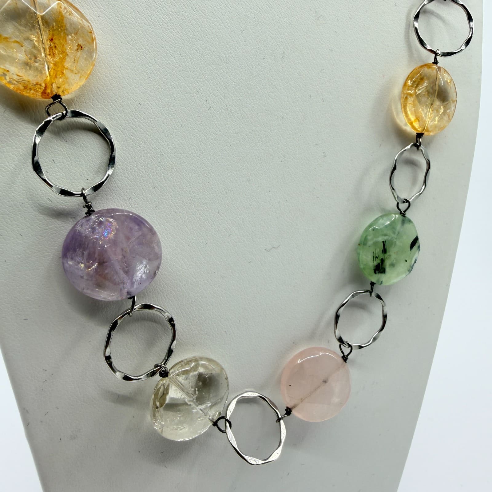 Vintage Silver Tone Beaded Necklace Multicolor Pastel Stone Statement Y2K 90s - Thumbnail 2