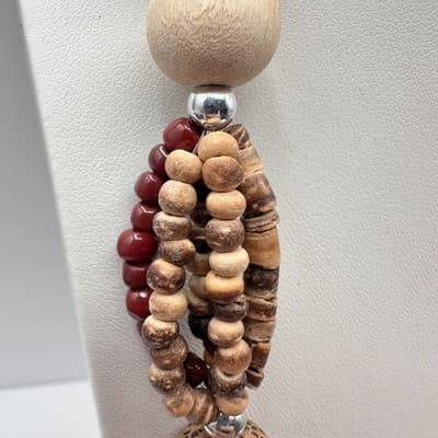 Vintage 90s Chunky Wood Bead Necklace Multi-Strand Earth Tone Statement Boho - Thumbnail 9