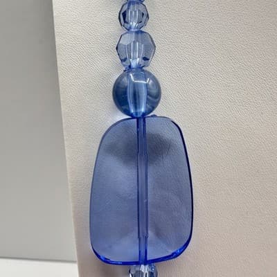 Vintage 90s Y2K Chunky Blue Beaded Glass Statement Necklace Boho Women's Jewelry - Thumbnail 4