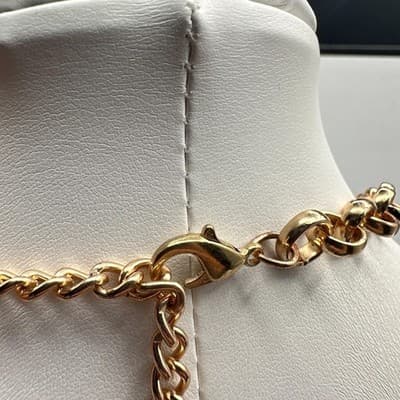 Vintage Y2K Gold Tone Multi Heart Charm Rhinestone Necklace Chunky Chain Jewelry - Thumbnail 8