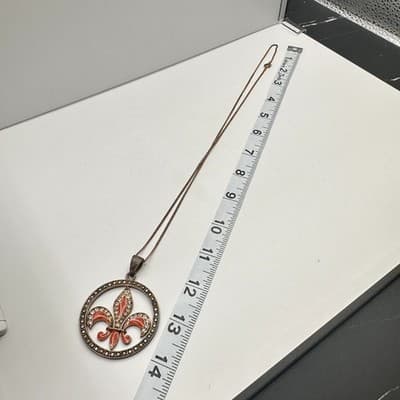 Vintage 90s Orange Fleur De Lis Pendant Necklace Multicolor Tone Women's Jewelry - Thumbnail 10