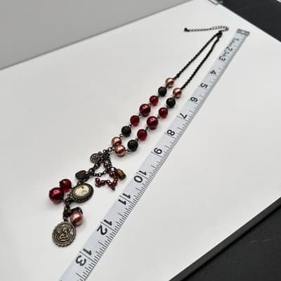 Vintage 90s Avon Beaded Charm Lariat Necklace Cameo Angel Heart Women's Jewelry - Thumbnail 9
