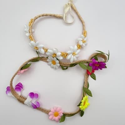 Vintage 80s Set Boohoo Daisy Flower Crown Headbands Beach Party Festival Jewelry - Thumbnail 2