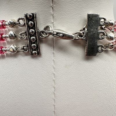 Vintage Y2K Multi Strand Pink Seed Beads Layered Necklace Silver toned Jewelry - Thumbnail 8