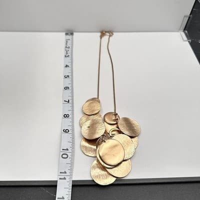 Vintage Y2K Gold Tone Hammered Disc Statement Bib Necklace Boho Women's Jewelry - Thumbnail 9
