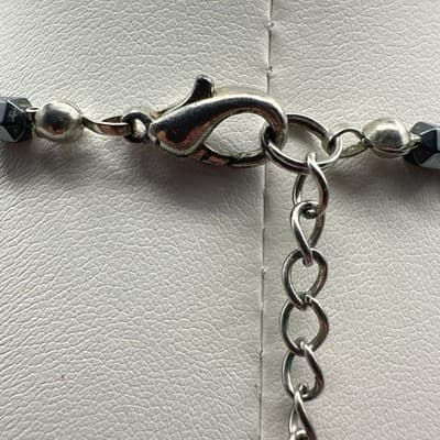 Vintage 90s Hematite Stone Fringe Necklace Silver Tone Dangle Boho Chic Jewelry - Thumbnail 9